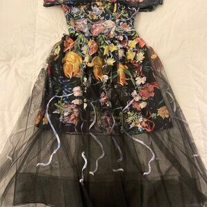 Marchesa notte embroidered midi tulle dress